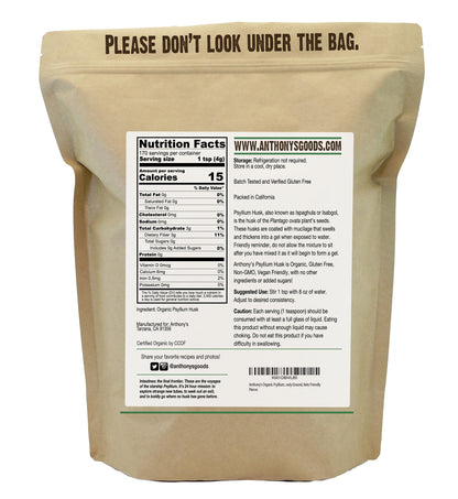 Anthony's Organic Psyllium Husk Powder 1.5 lb – Gluten Free, Non-GMO, Finely Ground