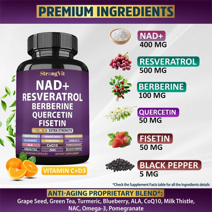 NAD Resveratrol Liposomal NAD+ Booster with Berberine & Quercetin | USA