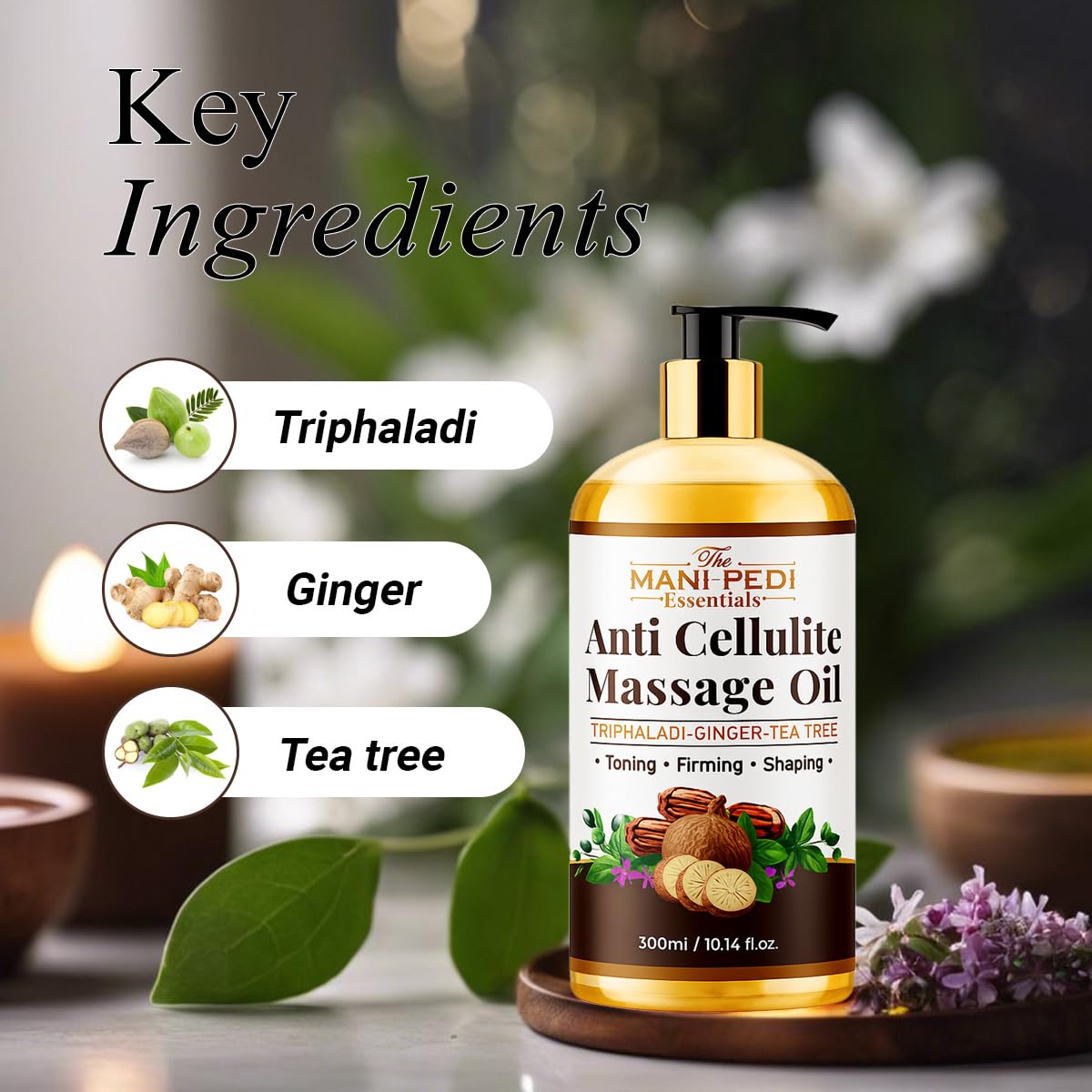 Anti-Cellulite Massage Oil with Ginger & Tea Tree – Toning & Firming | 10 oz