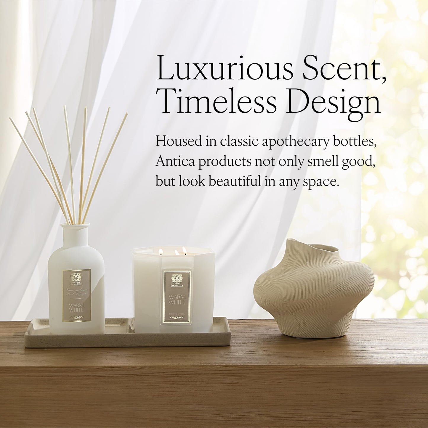 Antica Farmacista Home Ambiance Diffuser - Luxury Reed Diffuser, Warm White 16.9 oz
