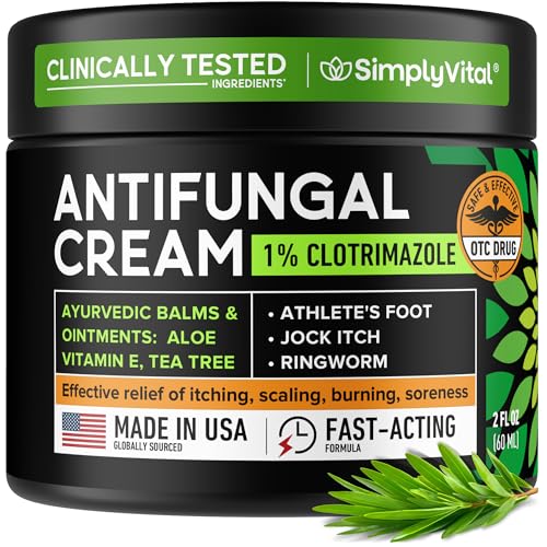 Antifungal Cream for Athlete's Foot, Ringworm & Jock Itch - Clotrimazole 1% Made in USA - Extra Strength Ring Worm, Jock Itch Cream, Anti Fungal Athletes Foot Treatment for Humans Skin Fungus - 2 oz