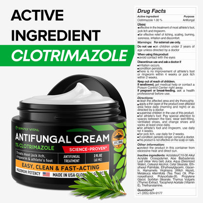Antifungal Cream for Athlete's Foot, Ringworm & Jock Itch - Clotrimazole 1% Made in USA - Extra Strength Ring Worm, Jock Itch Cream, Anti Fungal Athletes Foot Treatment for Humans Skin Fungus - 2 oz