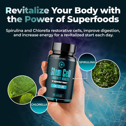 Premium Stem Cell Supplements 1000mg (120 Caps) – Immunity & Anti-Aging with Spirulina & Chlorella