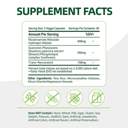 NAD+ Supplement with Nicotinamide Riboside & Resveratrol 900mg – Anti-Aging Support (Vegan, Non-GMO) 100 Capsules