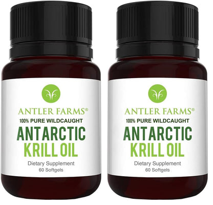 Antler Farms Antarctic Krill Oil 60 Softgels | Omega-3 EPA + DHA + Astaxanthin (Pack of 2)