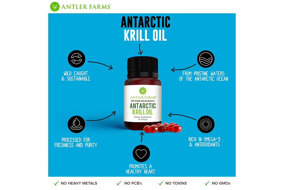 Antler Farms Antarctic Krill Oil 60 Softgels | Omega-3 EPA + DHA + Astaxanthin (Pack of 2)