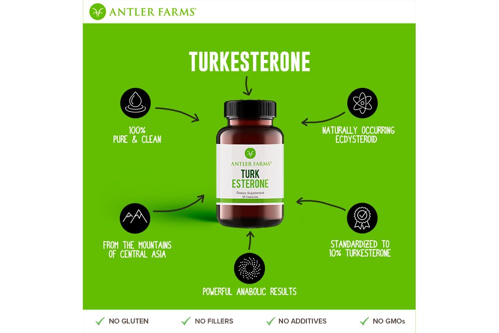 Antler Farms Turkesterone 60 Capsules 500mg Pack of 2 | Ajuga Turkestanica 10% Turkesterone