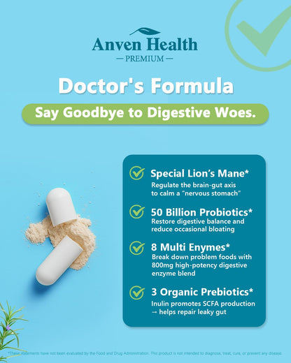 Anven Health 800mg Digestive Enzymes with Probiotics & Prebiotics – 270 Capsules (90-Day, Non-GMO)