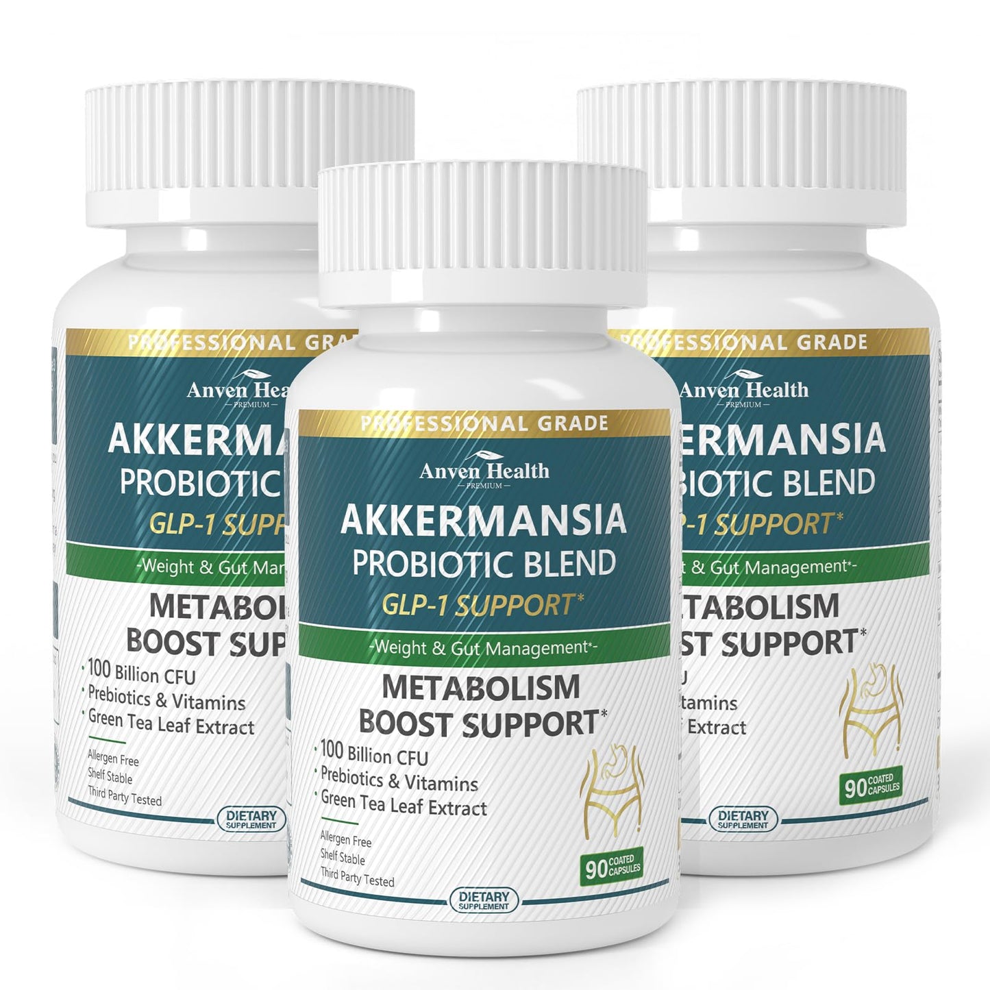 Anven Health GLP-1 Supplement — 100 Billion Akkermansia Probiotic & Prebiotic for Gut Health, Digestion & Metabolism