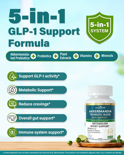 Anven Health GLP-1 Supplement – 100B Akkermansia Probiotic & Prebiotic (90 caps)