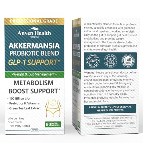 Anven Health GLP-1 Supplement — 100 Billion Akkermansia Probiotic & Prebiotic for Gut Health, Digestion & Metabolism