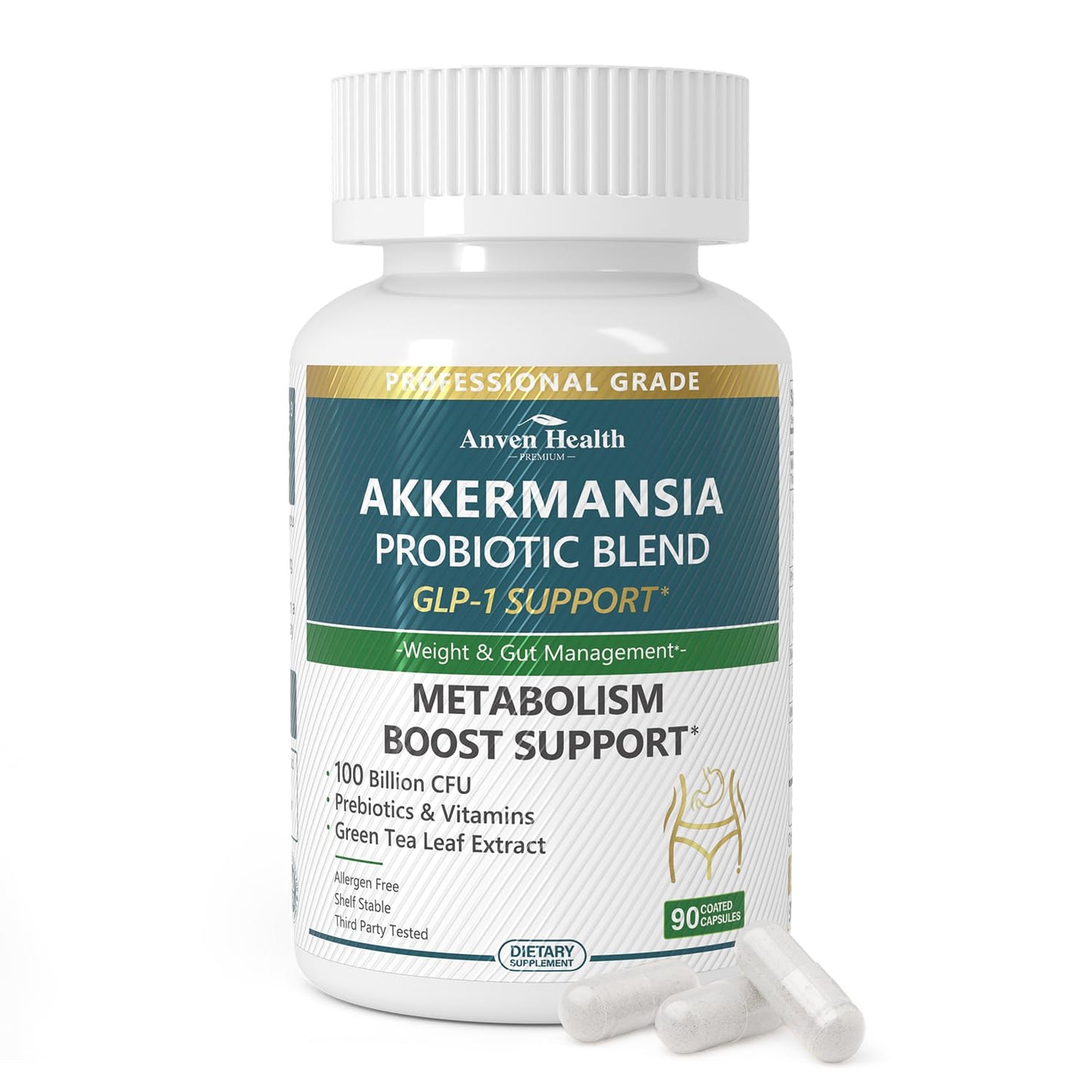 Anven Health GLP-1 Supplement – 100B Akkermansia Probiotic & Prebiotic (90 caps)