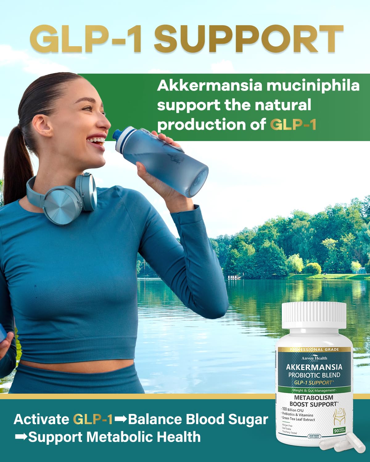 Anven Health GLP-1 Supplement – 100B Akkermansia Probiotic & Prebiotic (90 caps)