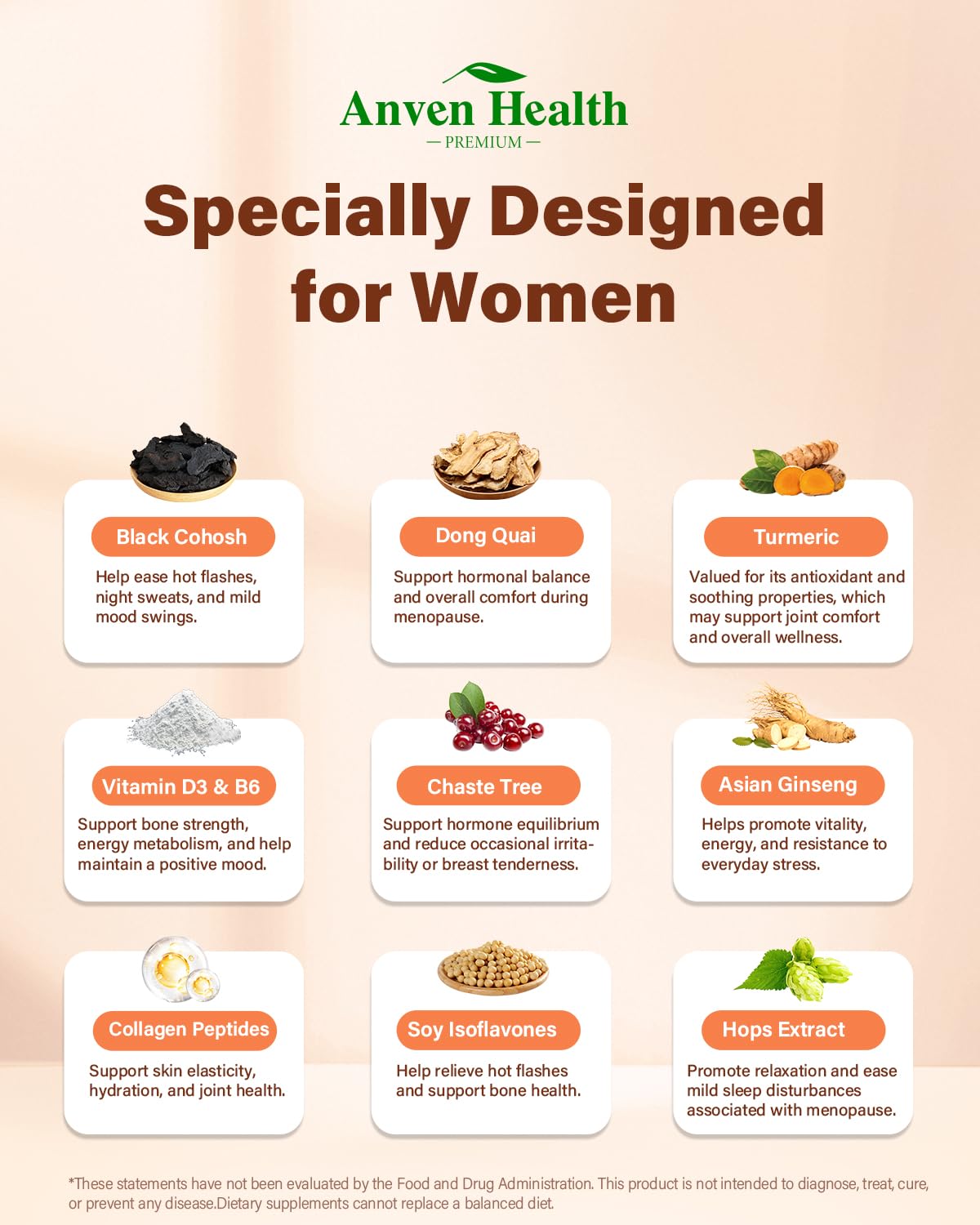Anven Health Menopause Supplements – Probiotics, D3 & B6 | 270 Veggie Caps