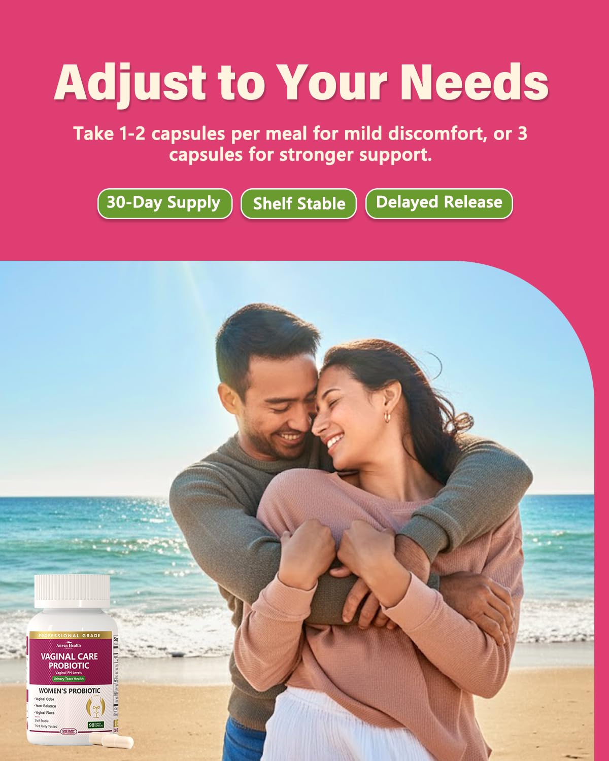 Anven Health Vaginal Probiotics – pH Balance, 60B CFU, Prebiotics, Cranberry | Vegan & Non-GMO, 90 Capsules