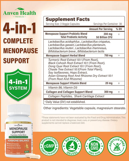 Anven Health Menopause Supplements – Probiotics, D3 & B6 | 270 Veggie Caps