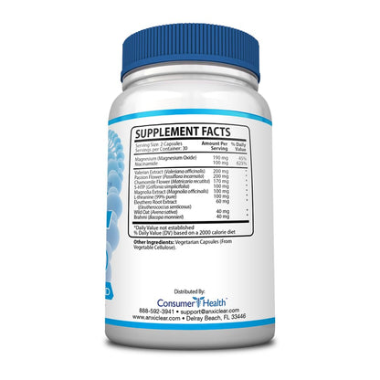 AnxiClear Day Formula – Mood Support with L-Theanine, 5-HTP & Valerian | 60 Capsules | Made in USA