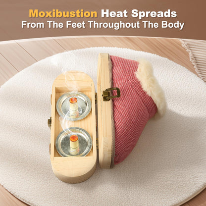 AODANC Moxibustion Shoes & Moxas Box – Mugwort Foot Heat Packs (Brown, 7-8.5)