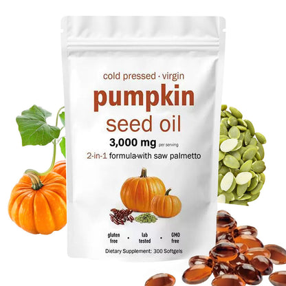 AOLBSPD Pumpkin Seed Oil Capsules with Saw Palmetto – 3000mg per Serving, 300 Softgels | Cold Pressed & Non-GMO