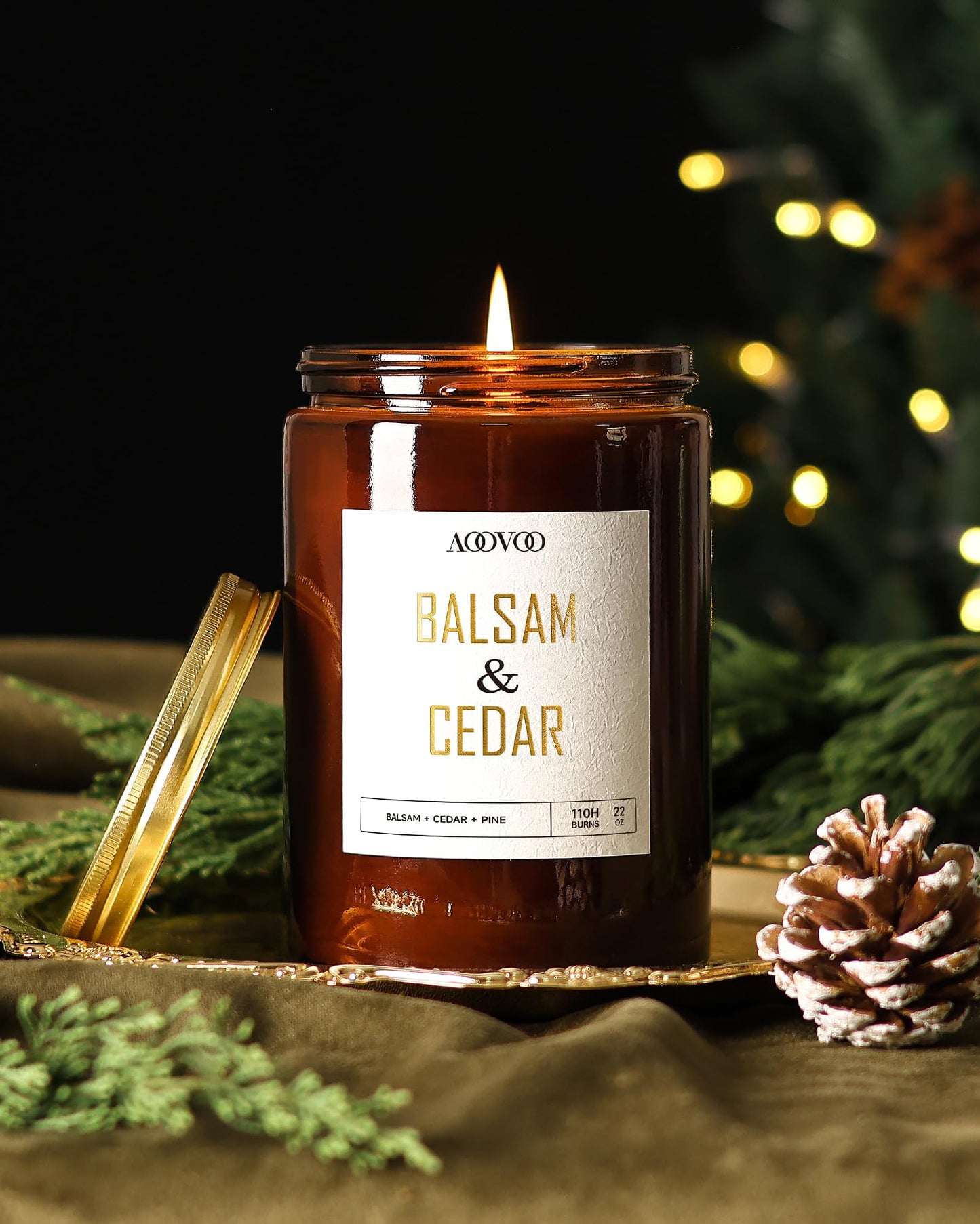 AOOVOO Balsam Cedar Candle - 22oz Pine-Scented Soy Wax Aromatherapy Candle