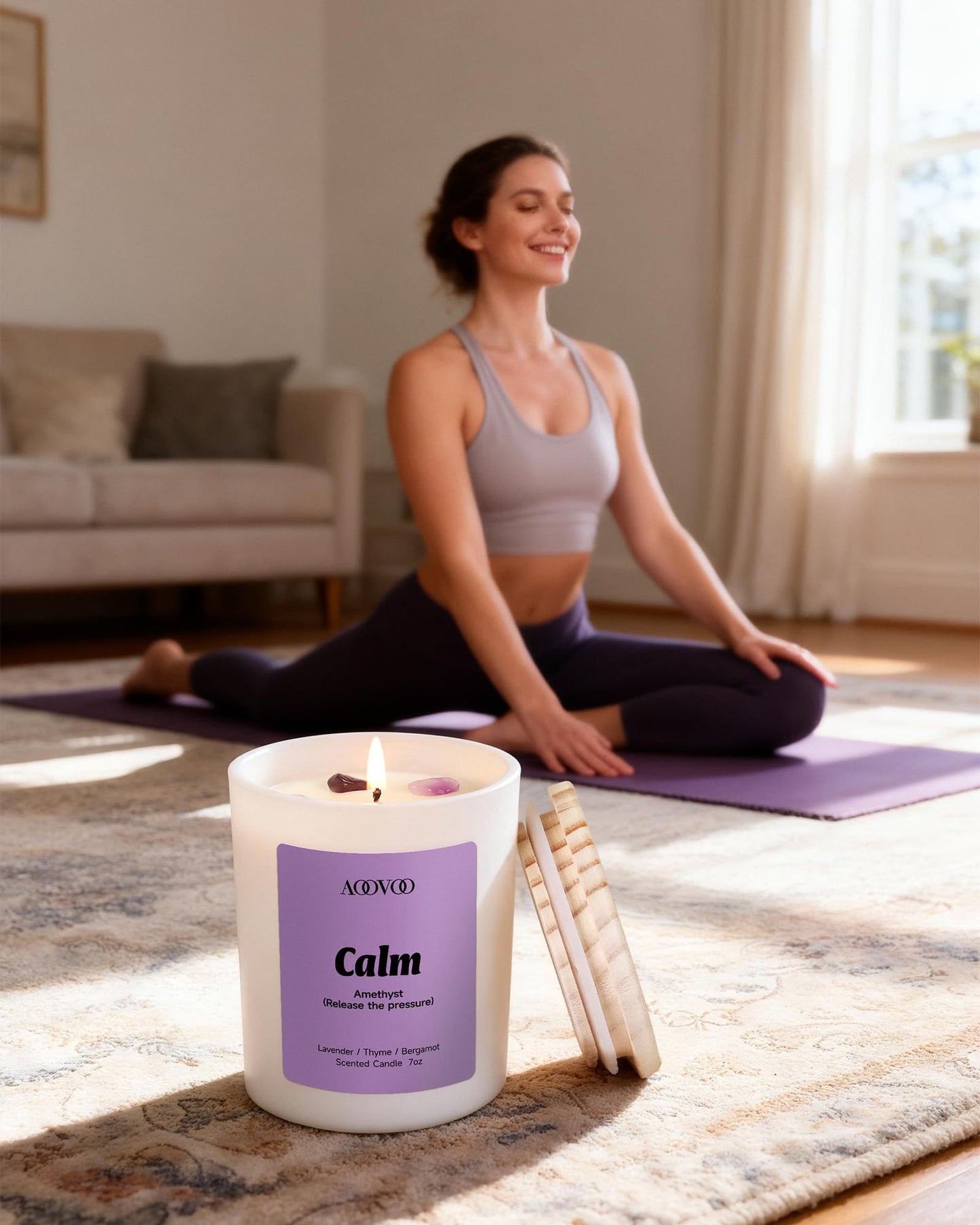 AOOVOO Calm Candles Set for Women - 4-Pack (28 oz), 200h Burn, Crystal Aromatherapy