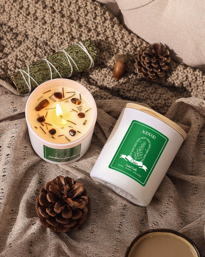 AOOVOO Cedar Scented Candles for Women – 10oz Soy Candle with Crystals Inside