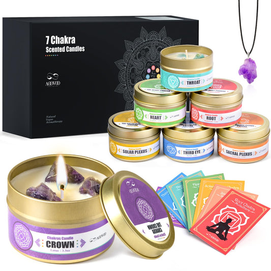 AOOVOO 7 Chakra Candles with Healing Crystals – Aromatherapy Soy Candles for Women