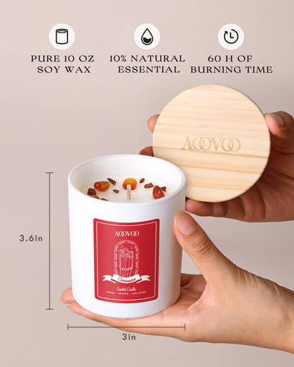 AOOVOO Cinnamon Scented Soy Candle with Crystals – 10oz for Women