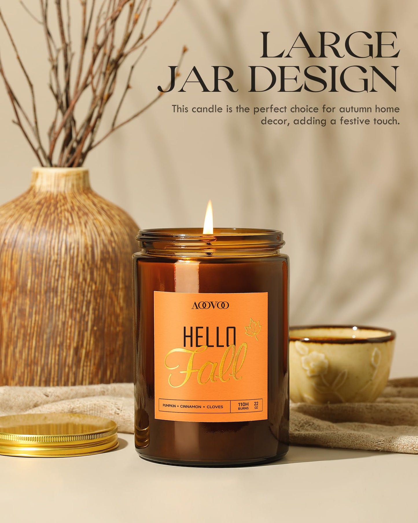 AOOVOO Hello Fall Candles – 22 oz Soy Scented Candle for Home | Aromatherapy