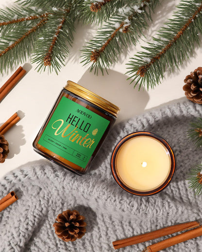 AOOVOO Hello Winter Candle - 9 oz Pine Scented Soy Wax Aromatherapy Candle