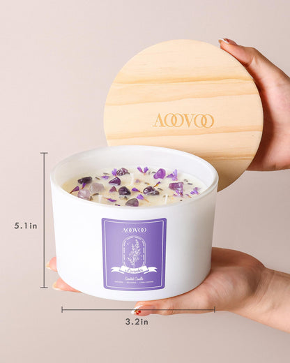 AOOVOO Lavender Scented Candles - 20oz 3-Wick Soy, Crystals Inside