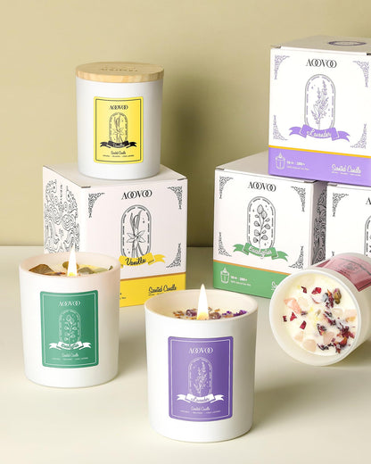 AOOVOO Lavender Scented Soy Candle for Women – Aromatherapy with Crystals, 10oz