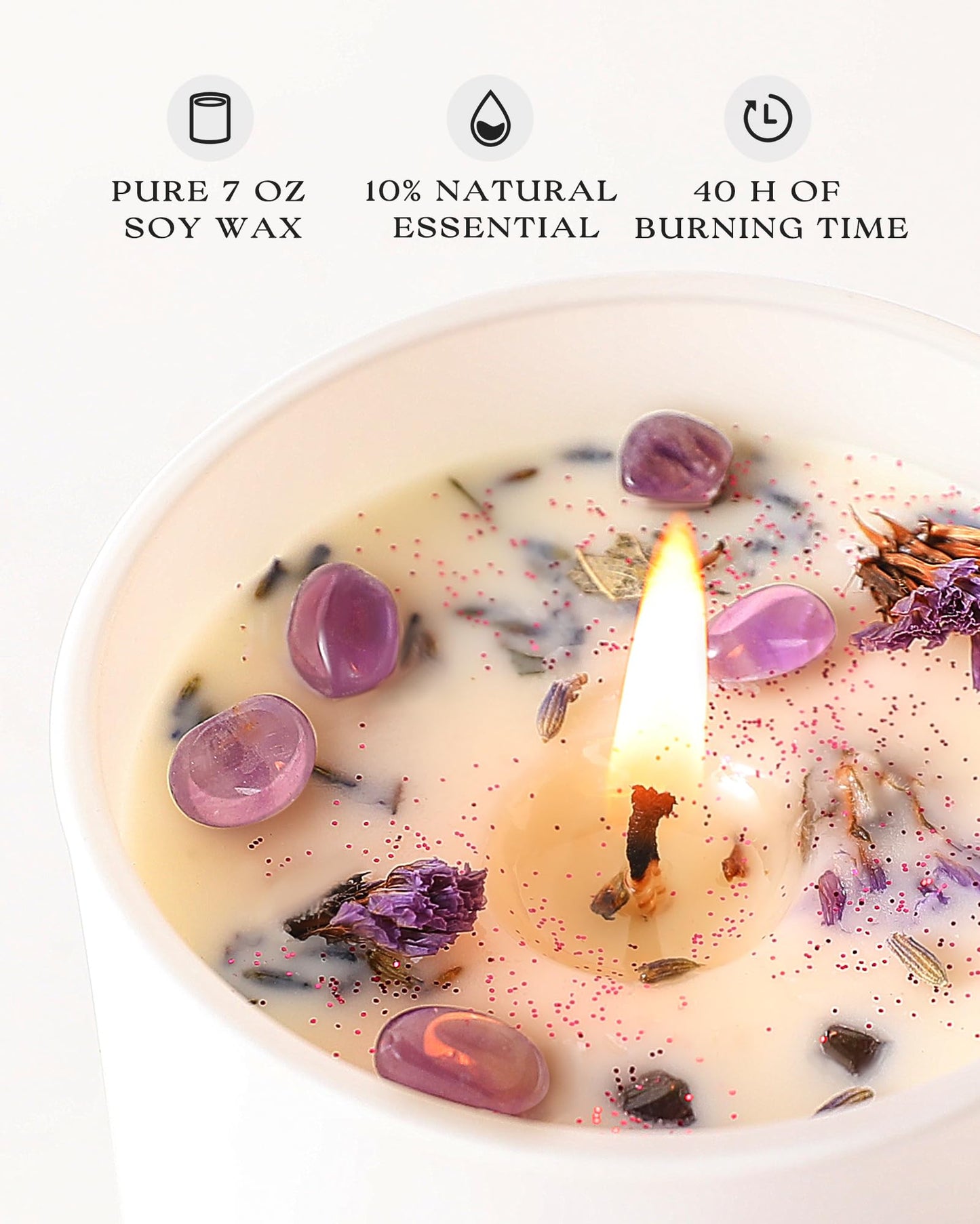 AOOVOO Lavender Candles Set - 4-Pack, 28 oz, 200 Hour Burn Time, Crystals Inside, Aromatherapy Gifts