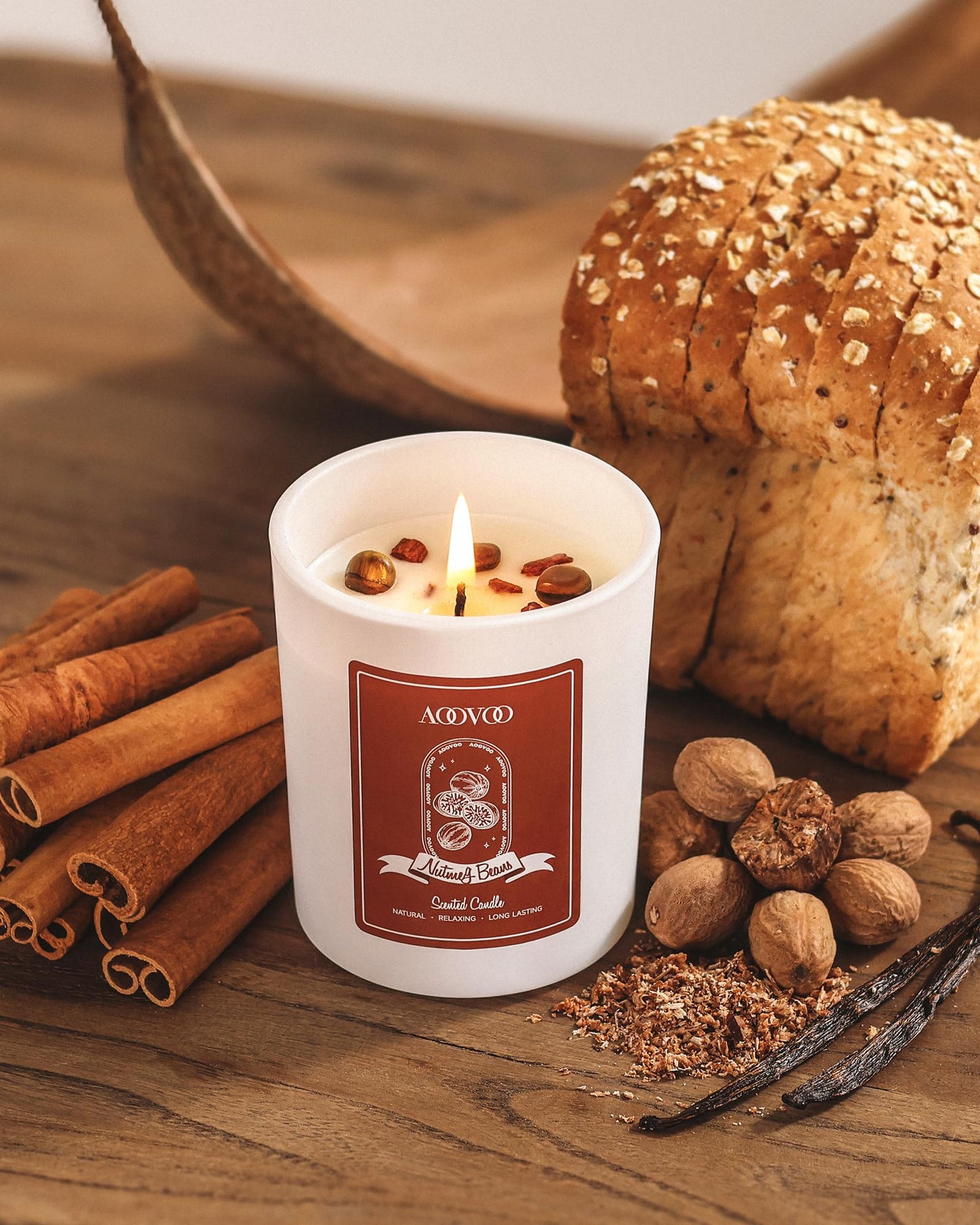 AOOVOO Nutmeg Beans Soy Candle with Crystals – 7oz Gift for Women
