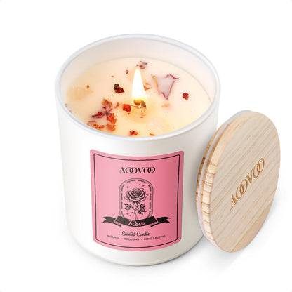AOOVOO Rose Scented Candle for Women – 7oz Soy + Crystals Inside