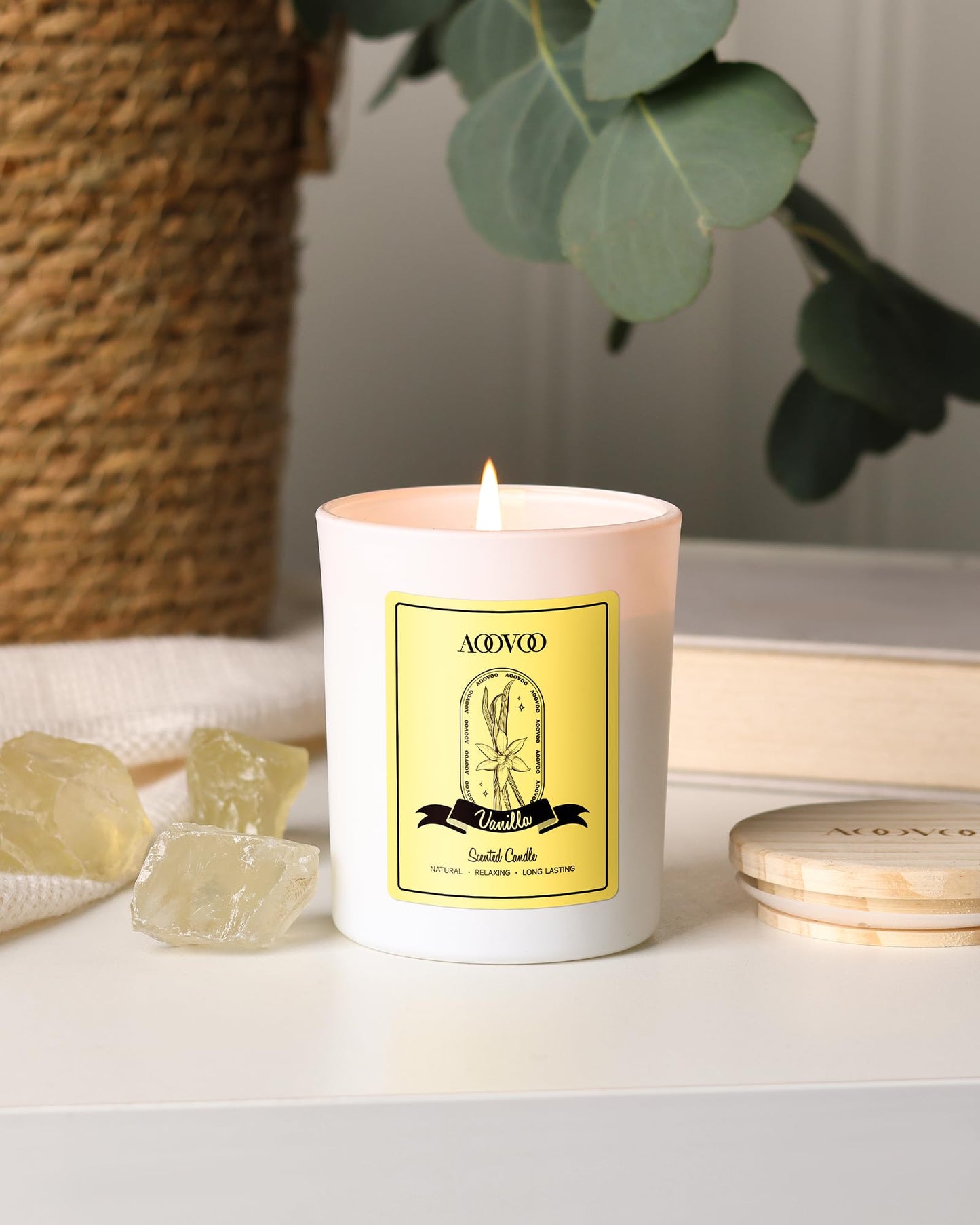 AOOVOO Vanilla Scented Candle for Women – 7oz Soy with Crystals