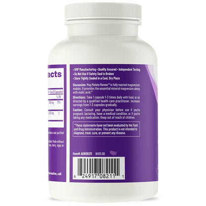 AOR Mag Malate Renew — Supports Healthy Heart, Muscle Function & Energy | Magnesium Supplement 120 Servings