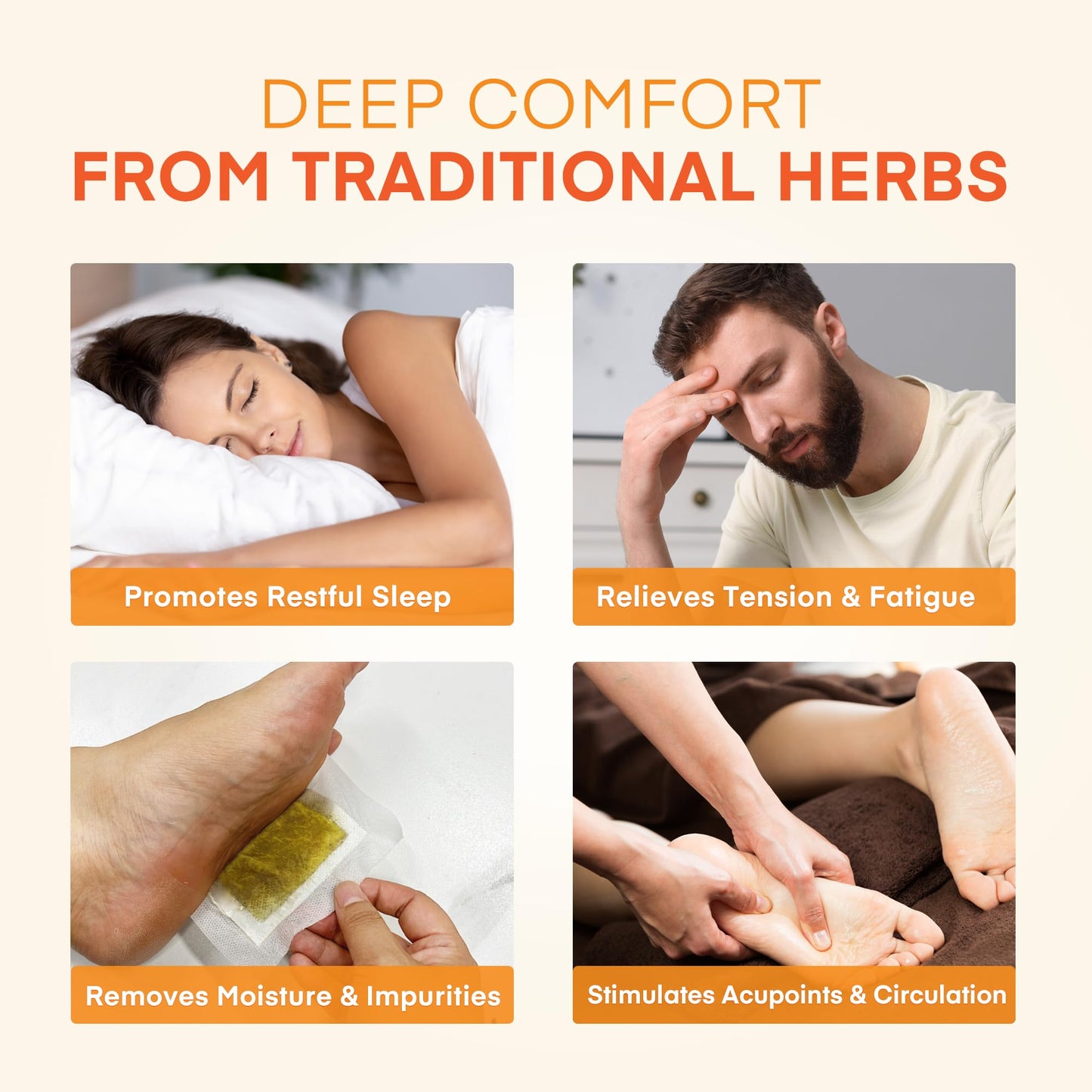 AOSORW Natural Herbal Foot Pads - 100 Pack Premium Foot Care Patches (Orange)
