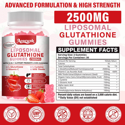 Aouewnk 2500mg Liposomal Glutathione Gummies – 98% Bioavailability, Skin & Liver Support, Immunity