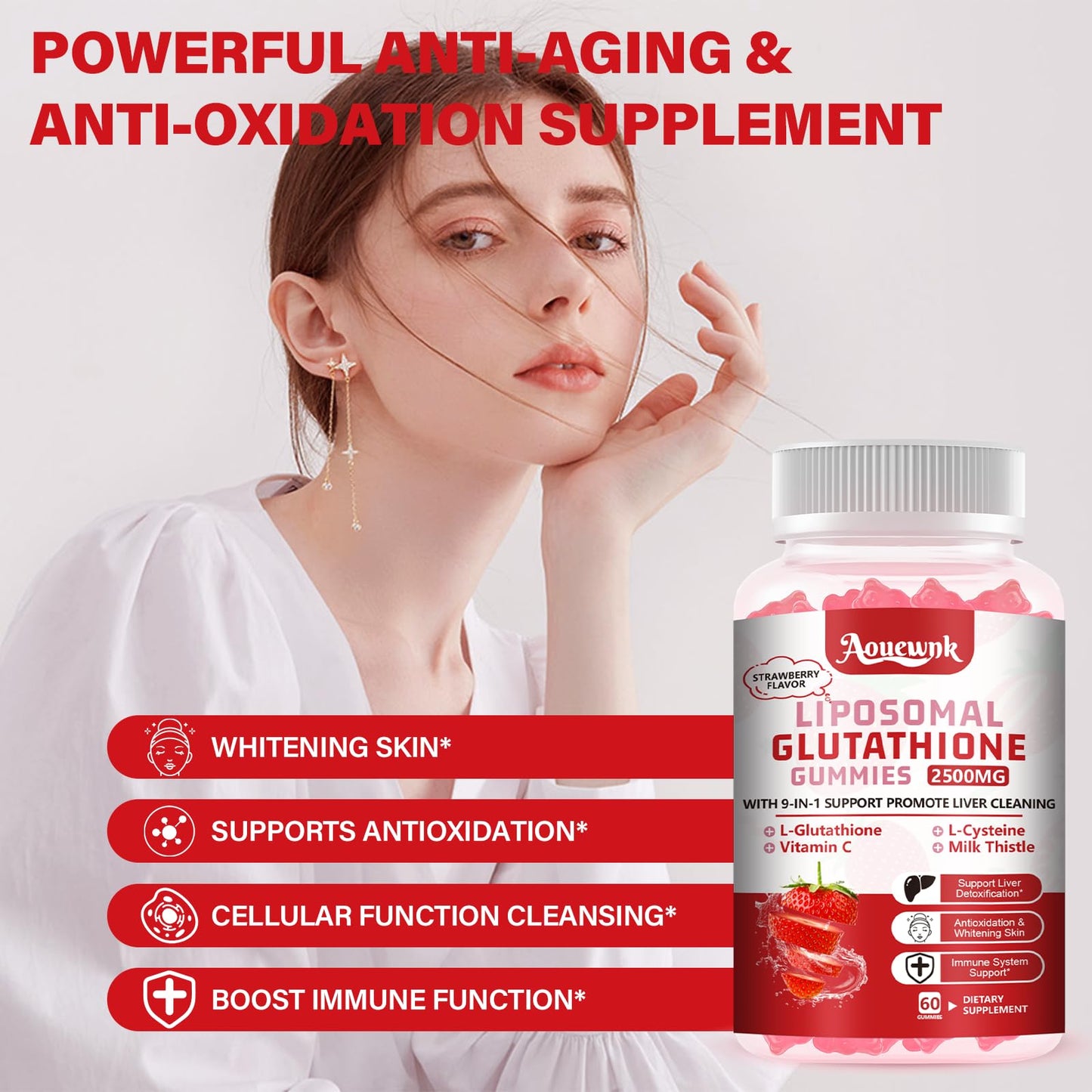 Aouewnk 2500mg Liposomal Glutathione Gummies – 98% Bioavailability, Skin & Liver Support, Immunity