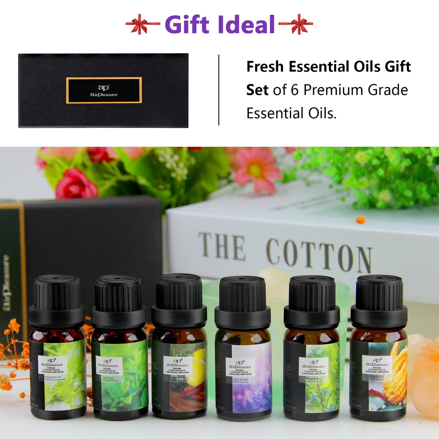 ap airpleasure Fresh Essential Oils Set – 6x10ml Aromatherapy Oil Gift Kit