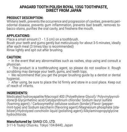 Apagard Tooth Polish Royal 135g Toothpaste – Direct from Japan