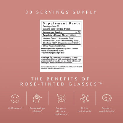 Apothékary Rosé-Tinted Glasses - Alcohol-Free Mood & Focus Drops, 30 Servings
