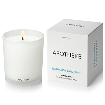 APOTHEKE Signature Bergamot Tangerine Candle – 10.5 oz Soy Wax, Non-Toxic, Large White Jar | Luxury Gift for Women & Men