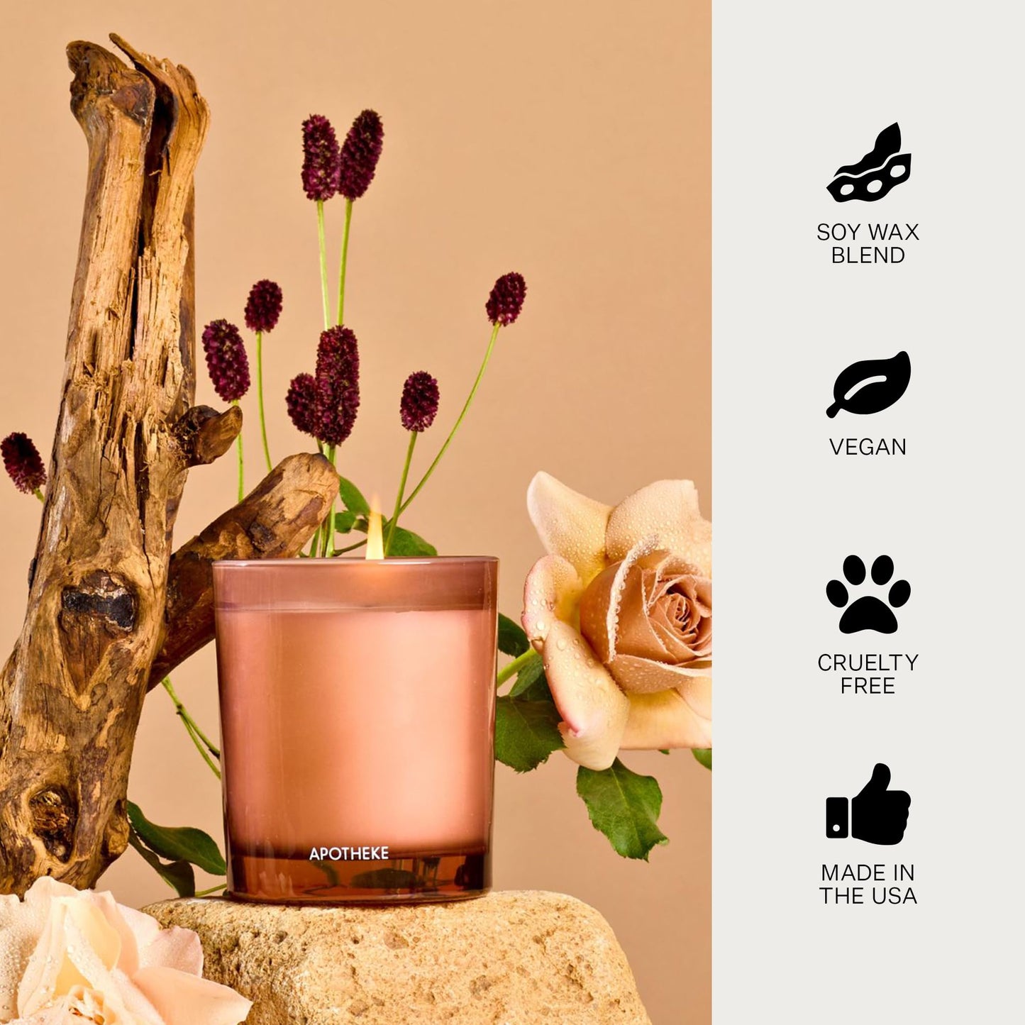 APOTHEKE Santal Rock Rose Petite Candle – Luxury Soy Jar, 5 oz