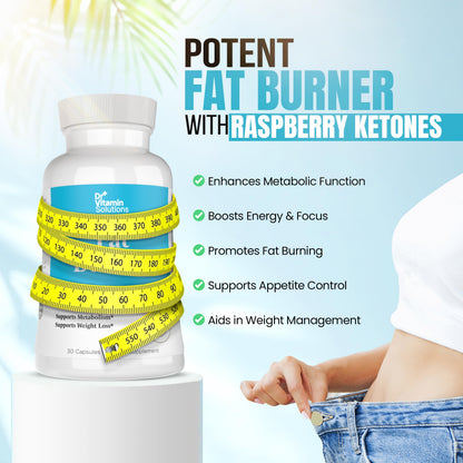 DR VITAMIN SOLUTIONS Fat Burner for Women with GLP-1 Support - Weight Loss Supplements with Raspberry Ketone Powder, Green Tea, Kelp - Natural Weight Loss Pills for Women & Men - 30 Diet Pills