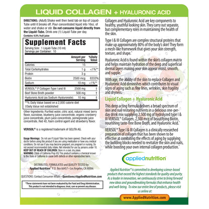Applied Nutrition Liquid Collagen + Hyaluronic Acid – Skin & Nail Restoration (30 Servings, Pack of 3, Mixed Berry)