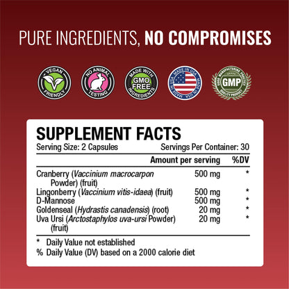Approve Science Uritrac UTI Support – Cranberry, D-Mannose, Lingonberry – Vegan Friendly – 1 Bottle Supply