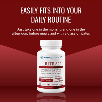 Approve Science Uritrac UTI Support – Cranberry, D-Mannose, Lingonberry – Vegan Friendly – 1 Bottle Supply