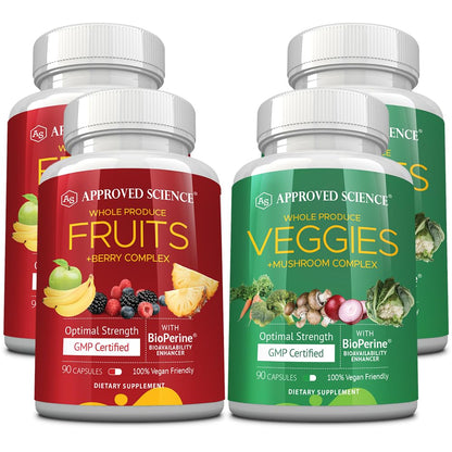 Approved Science Fruits & Veggies – 42 Fruits & Veggies Supplement, 180 Capsules (2-Month Supply)